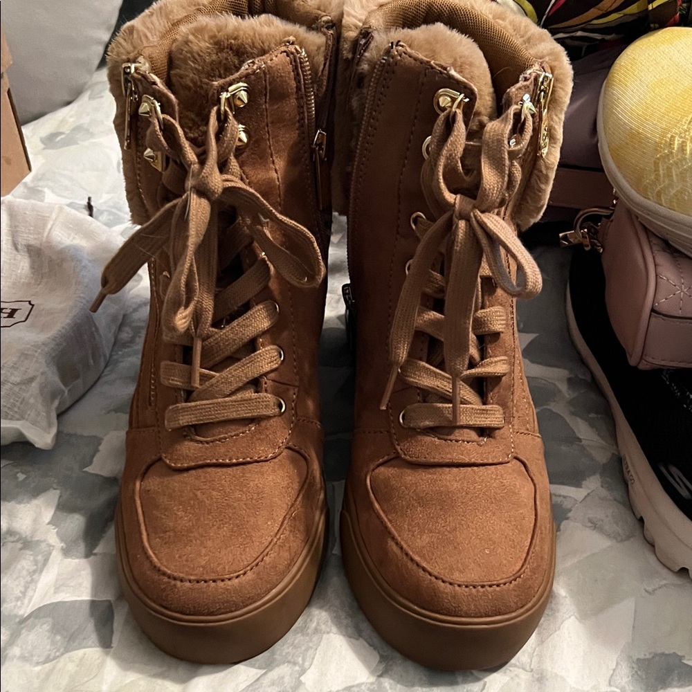 Guess Brown Lace Up Boots Suede Ankle-Height